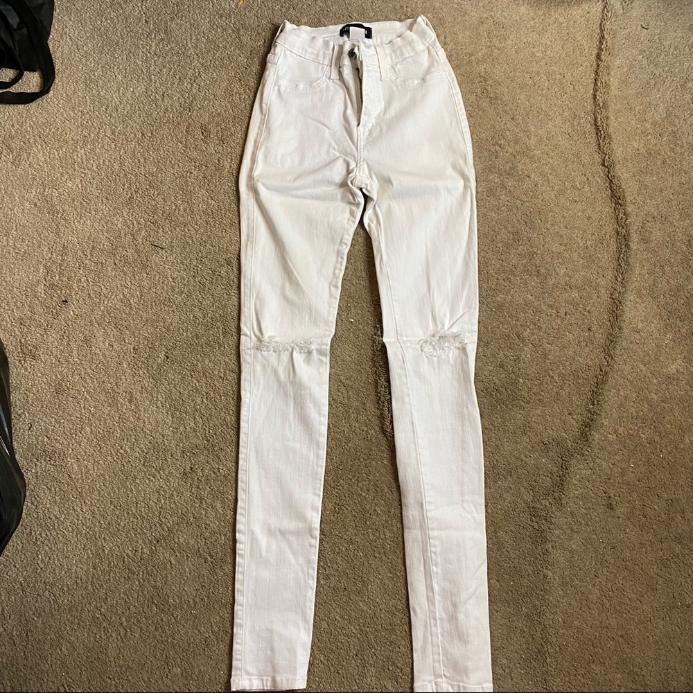 White Distressed Knee Jeans